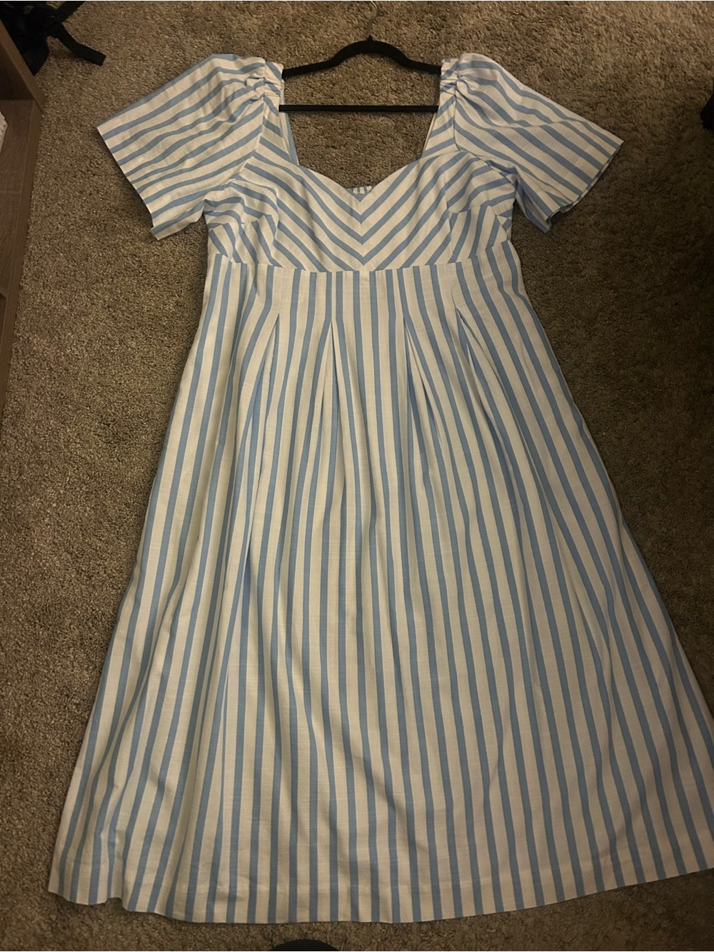a new day Blue & White Striped Sweetheart Midi Dress